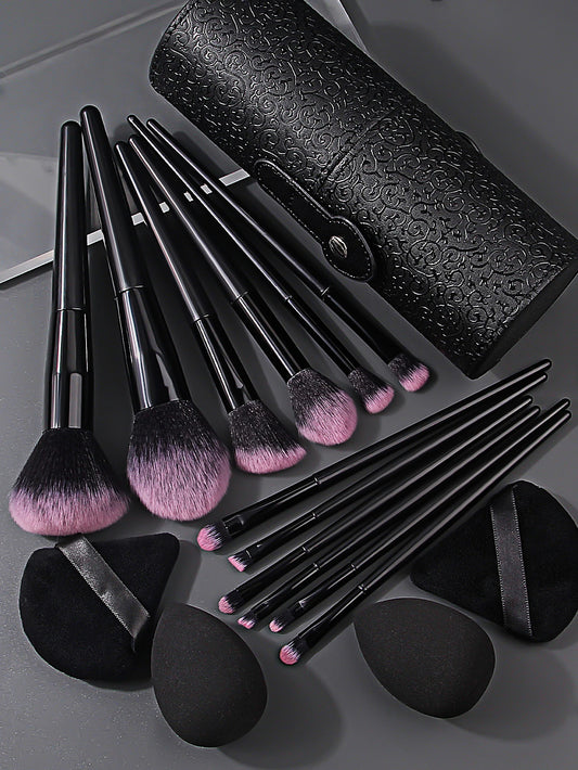 17 makeup tools set 12 face makeup brush set with Makeup Egg Triangle Powder Puff Makeup brush storage bucket Makeup tools
