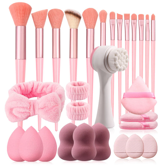 29pcs Tool Kit 13pcs Makeup Brush With 12Pcs Makeup Sponge Set&Face Wash Brush& Headband Wristband Make Up Accessories
